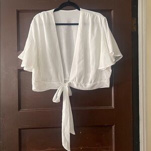 White Tie-Front Cropped Kimono Cardigan